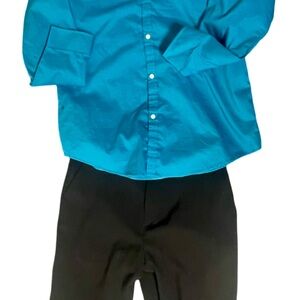 Blue Button-Up Shirt and Black Pants Set